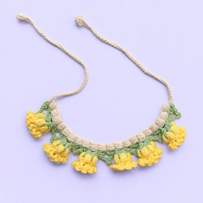 Yellow Flower Vine Crochet Pet Collar