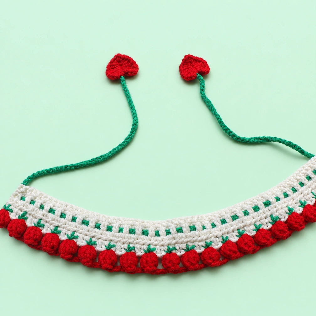 Red Bobble Fringe Crochet Pet Collar