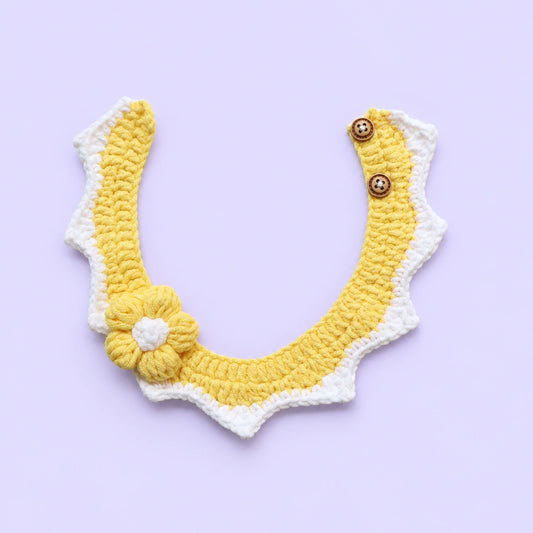 Yellow Daisy Ruffle Crochet Pet Collar