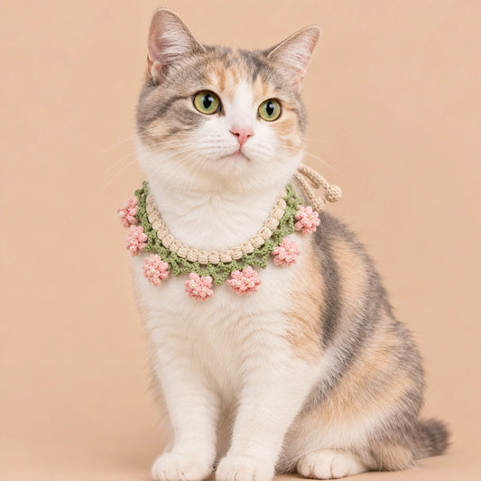 Pink Blossom Vine Crochet Pet Collar