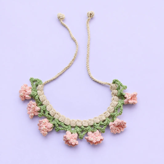 Pink Blossom Vine Crochet Pet Collar