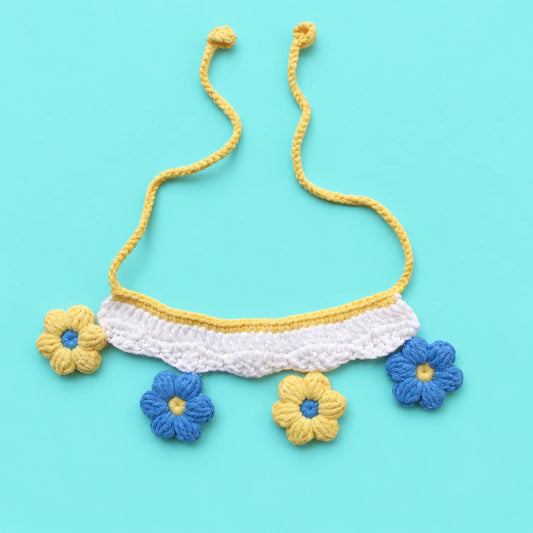 Blue-and-Yellow Flower Crochet Pet Collar