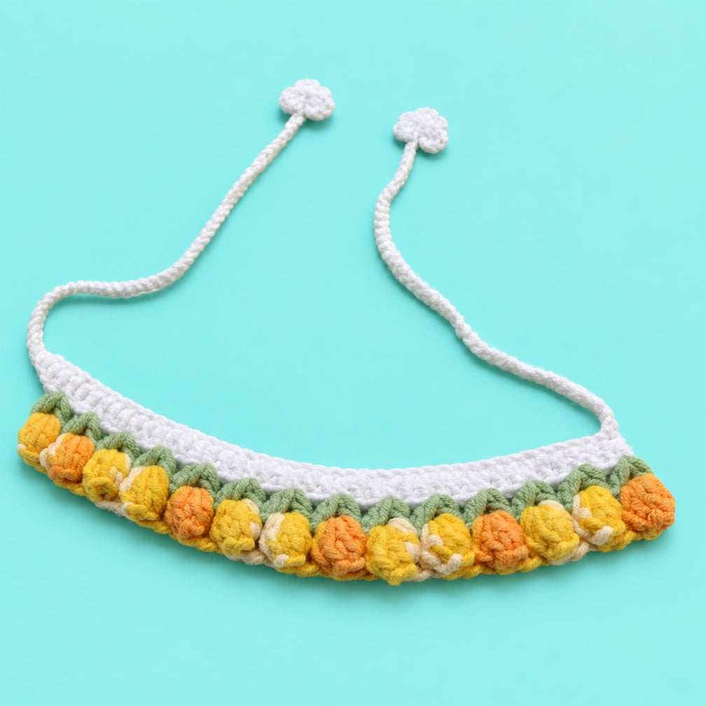 Yellow Flower Fringe Crochet Pet Collar