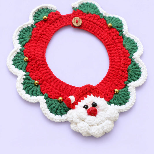 Santa Christmas Wreath Crochet Pet Collar
