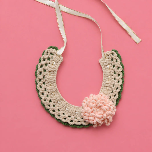 Beige Ribbon Flower Crochet Pet Collar
