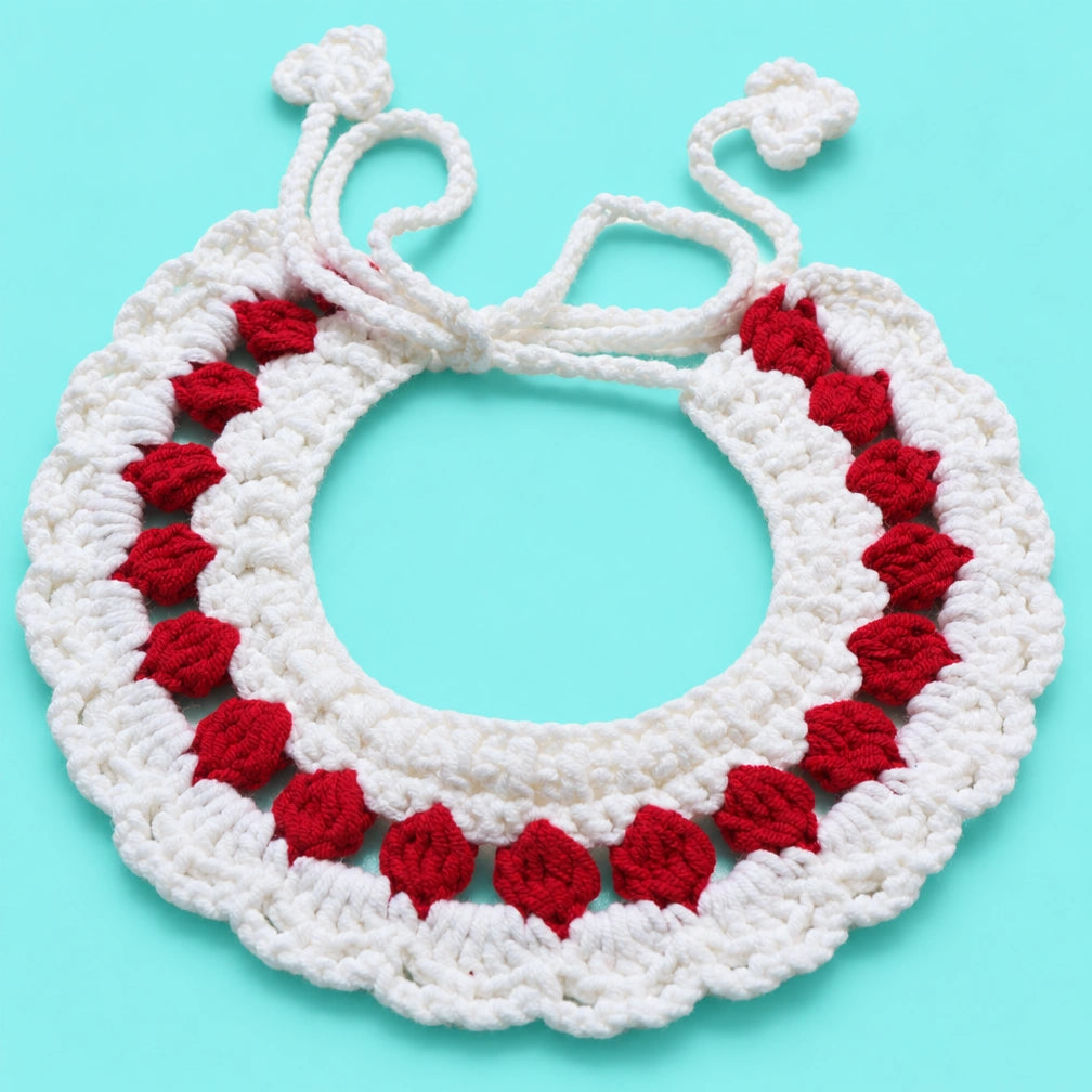 Red-and-White Loop Ruffle Crochet Pet Collar
