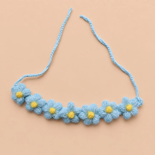 Blue Daisy Chain Crochet Pet Collar