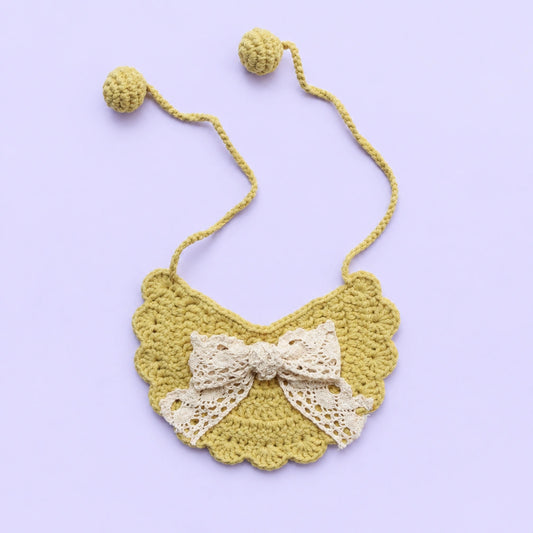 Olive Lace Bow Bib Crochet Pet Collar