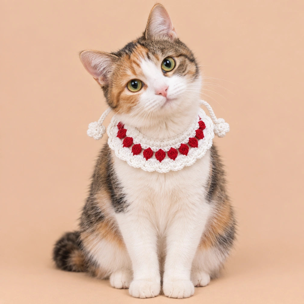 Red-and-White Loop Ruffle Crochet Pet Collar