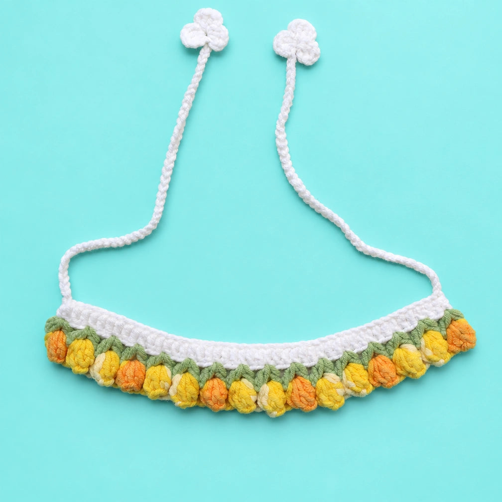 Yellow Flower Fringe Crochet Pet Collar