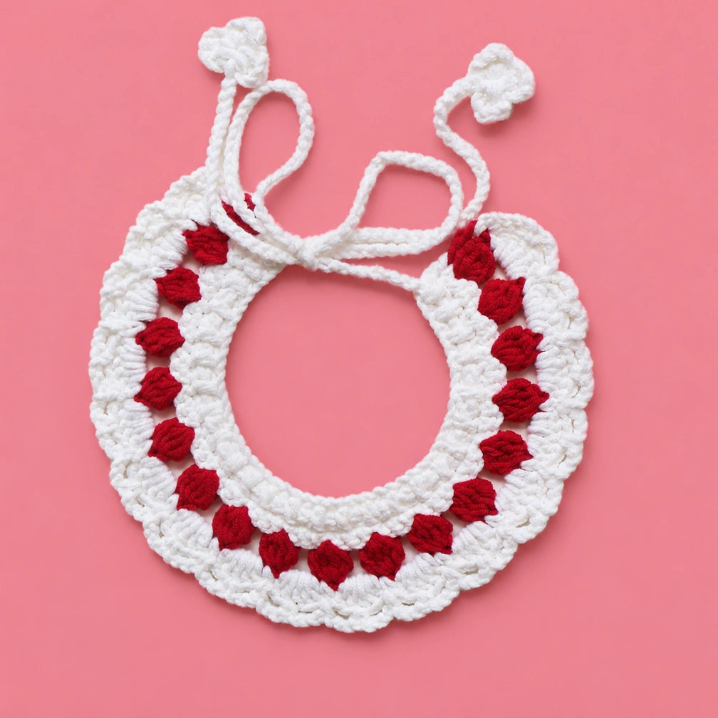 Red-and-White Loop Ruffle Crochet Pet Collar