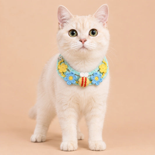 Pastel Flower Bee Crochet Pet Collar
