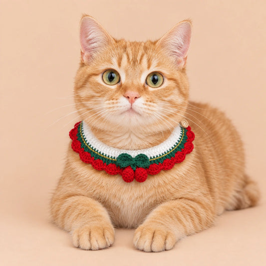 Christmas Cherry Layered Ruffle Crochet Pet Collar