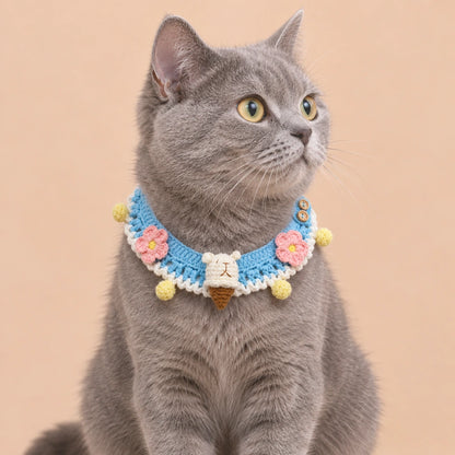 Blue Pastel Flower Ruffle Crochet Pet Collar
