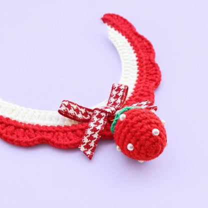 Red-and-White Strawberry Crochet Pet Collar