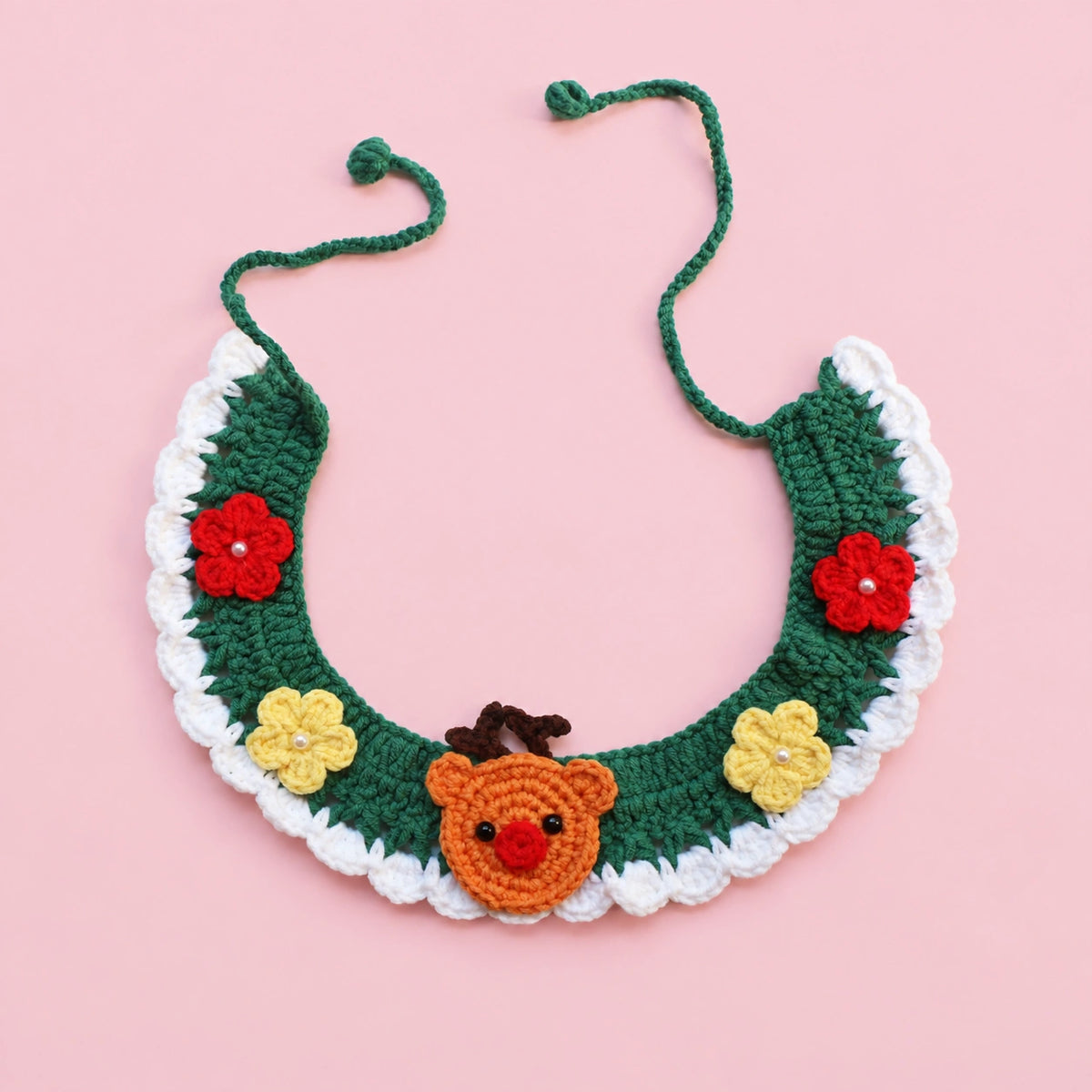 Christmas Reindeer Flower Crochet Pet Collar