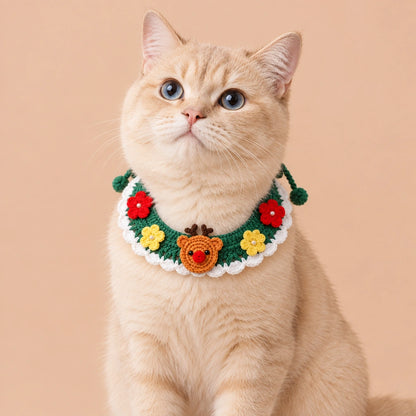 Christmas Reindeer Flower Crochet Pet Collar