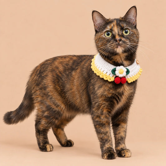 White Daisy Cherry Crochet Pet Collar