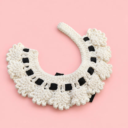 Ivory Black-Ribbon Tuxedo Crochet Pet Collar
