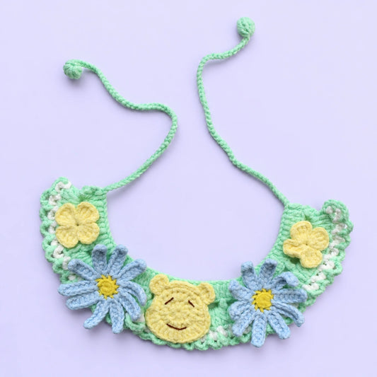 Green Smiley Flower Crochet Pet Collar