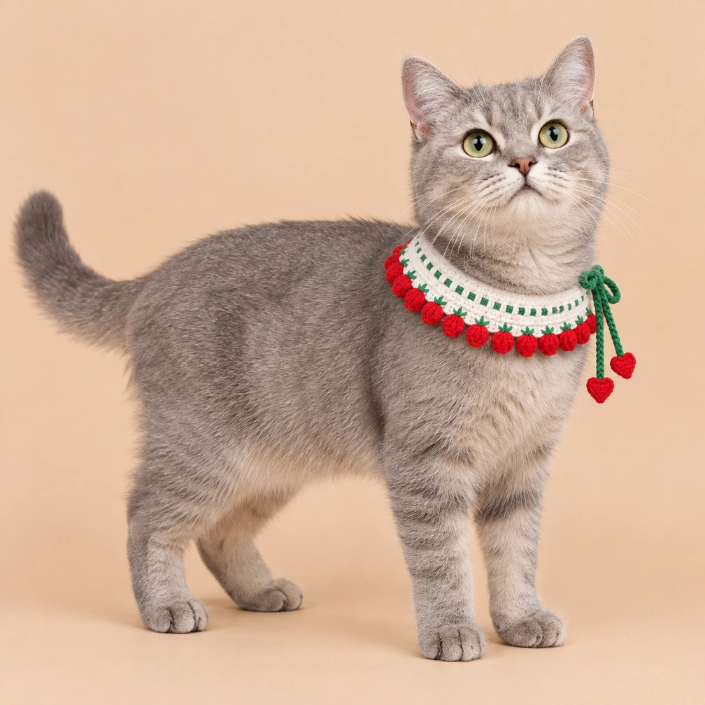 Red Bobble Fringe Crochet Pet Collar