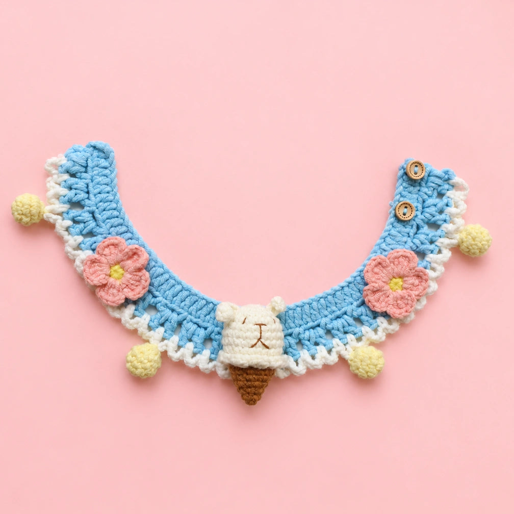Blue Pastel Flower Ruffle Crochet Pet Collar