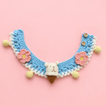 Blue Pastel Flower Ruffle Crochet Pet Collar
