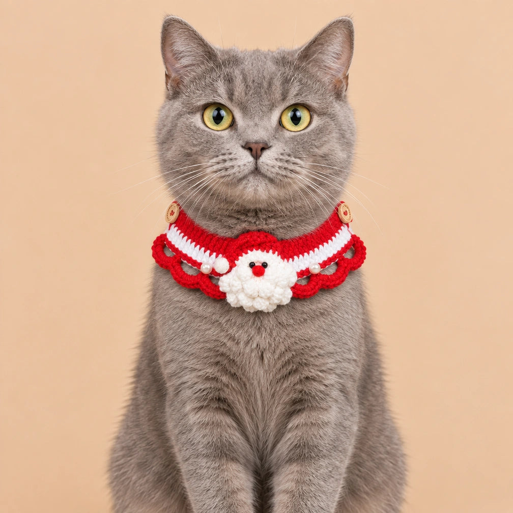 Red Ruffle White Flower Crochet Pet Collar