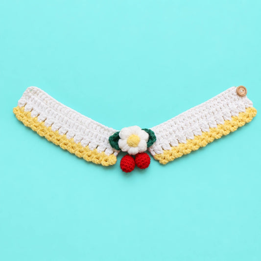 White Daisy Cherry Crochet Pet Collar