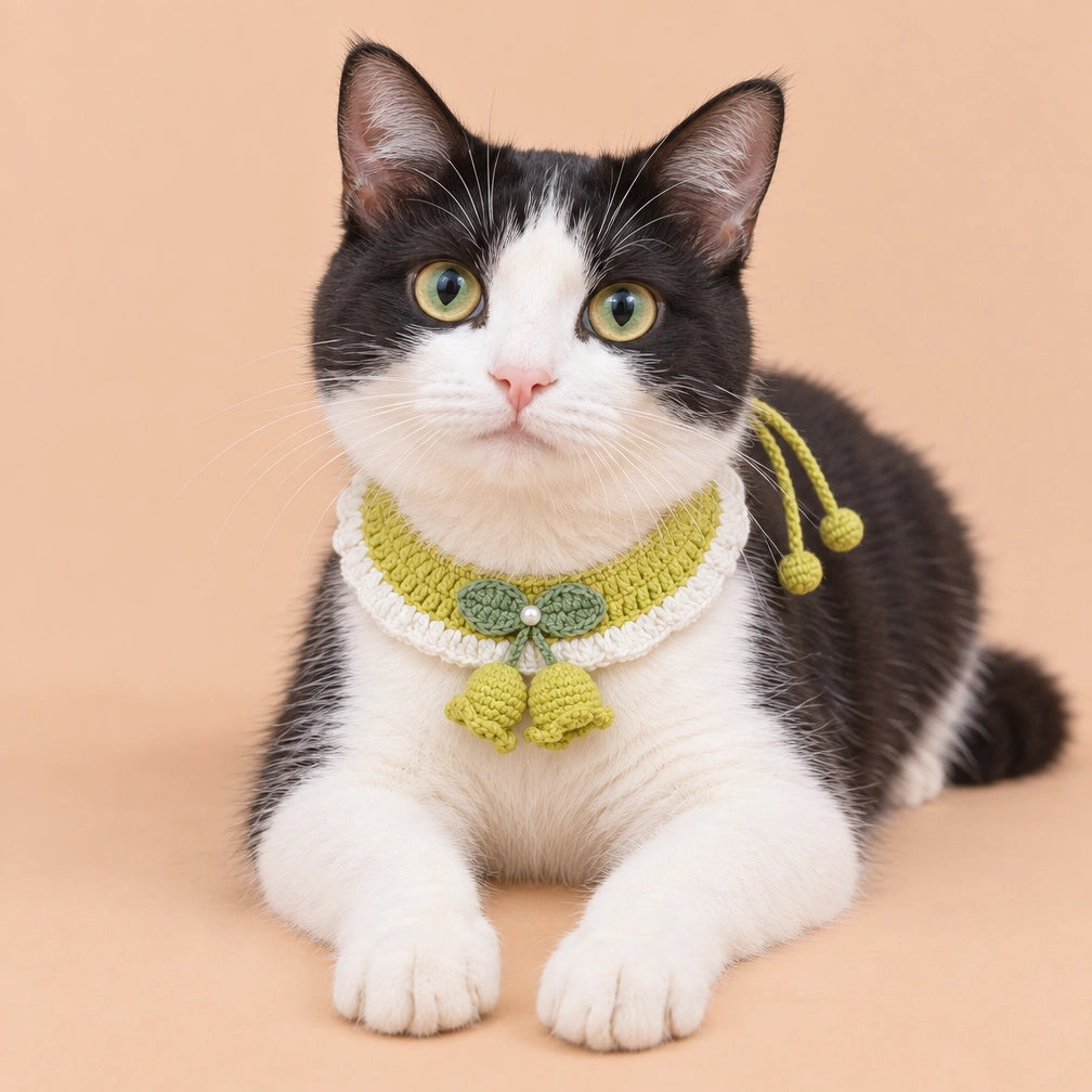 Sage Bow Tassel Crochet Pet Collar