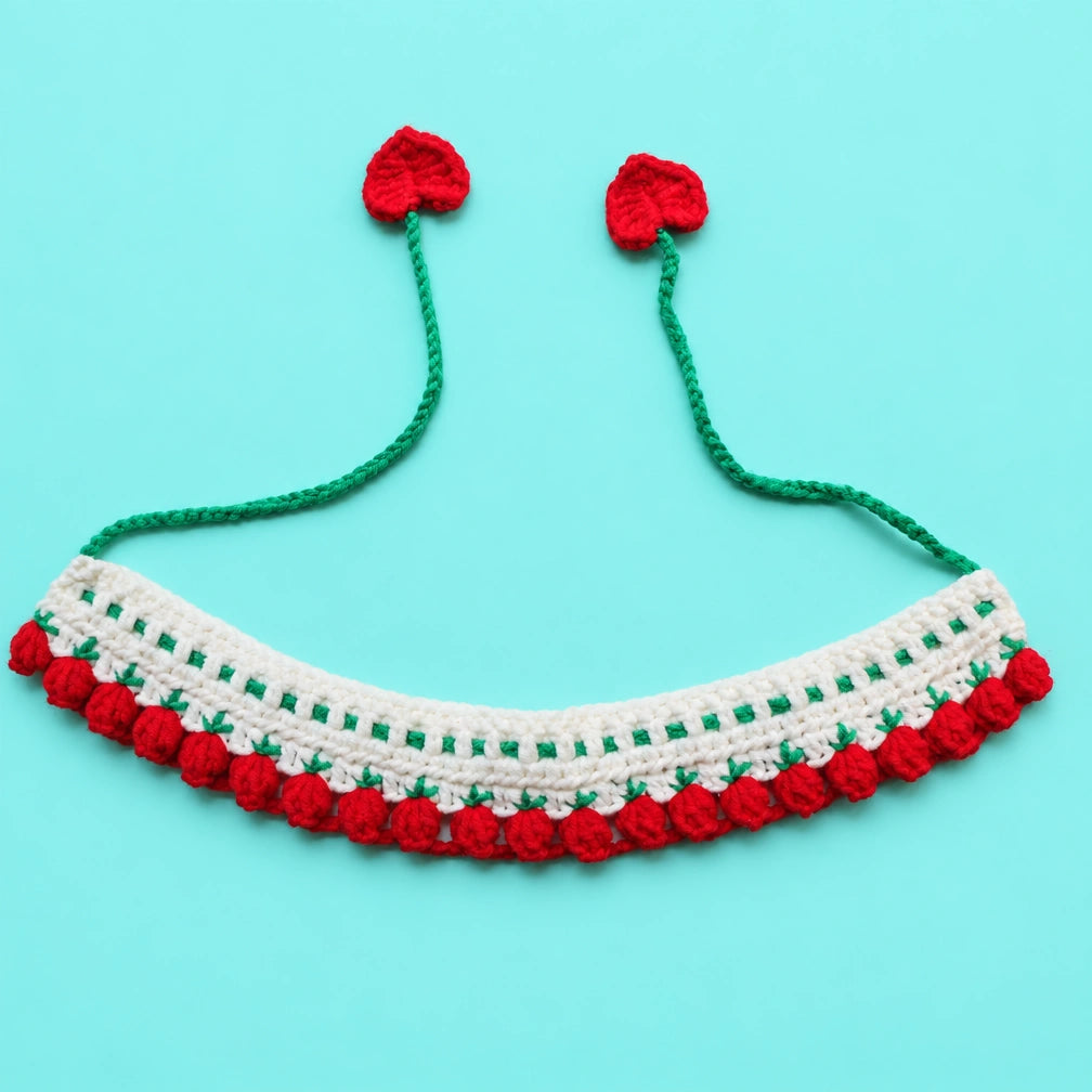 Red Bobble Fringe Crochet Pet Collar