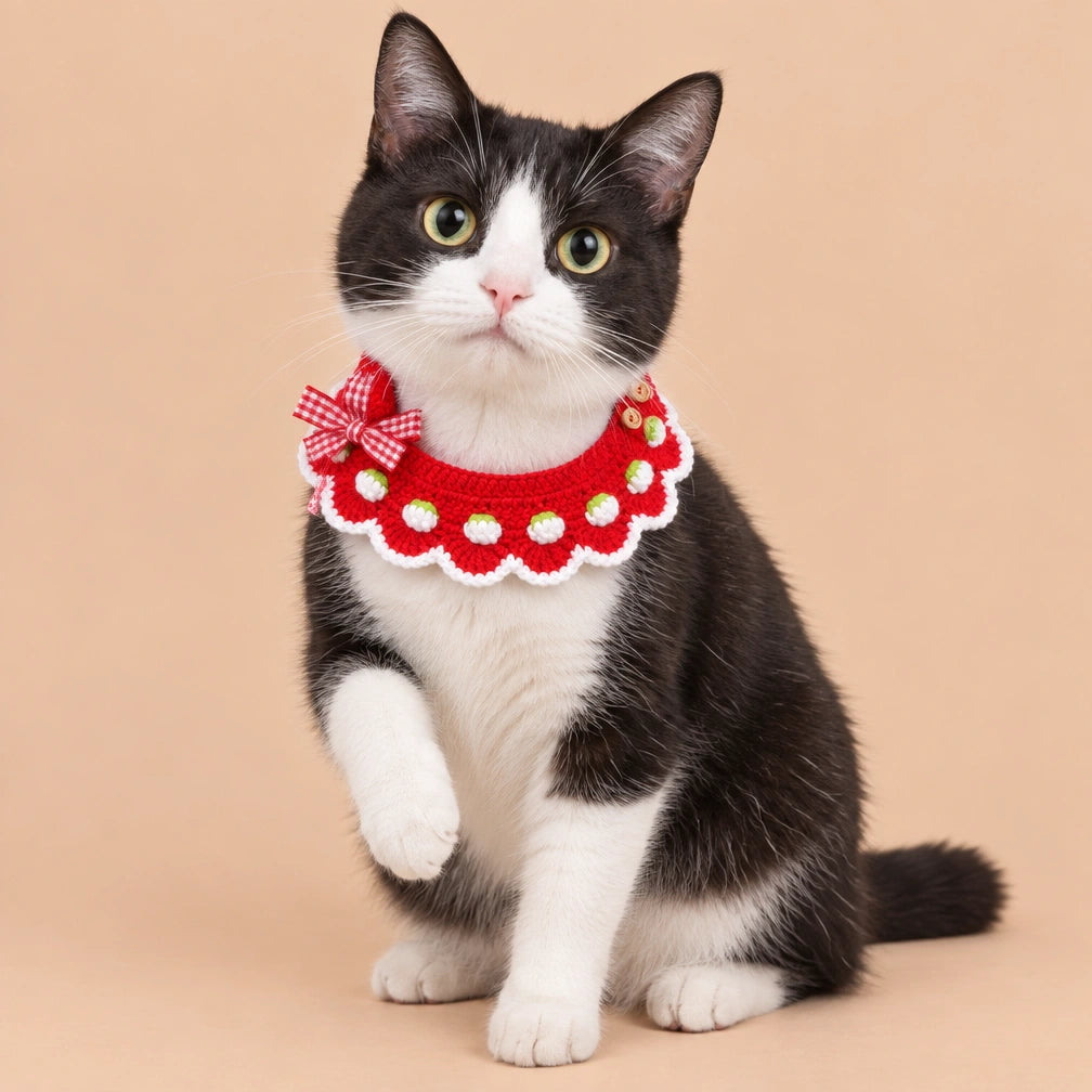 Red Daisy Scallop Crochet Pet Collar