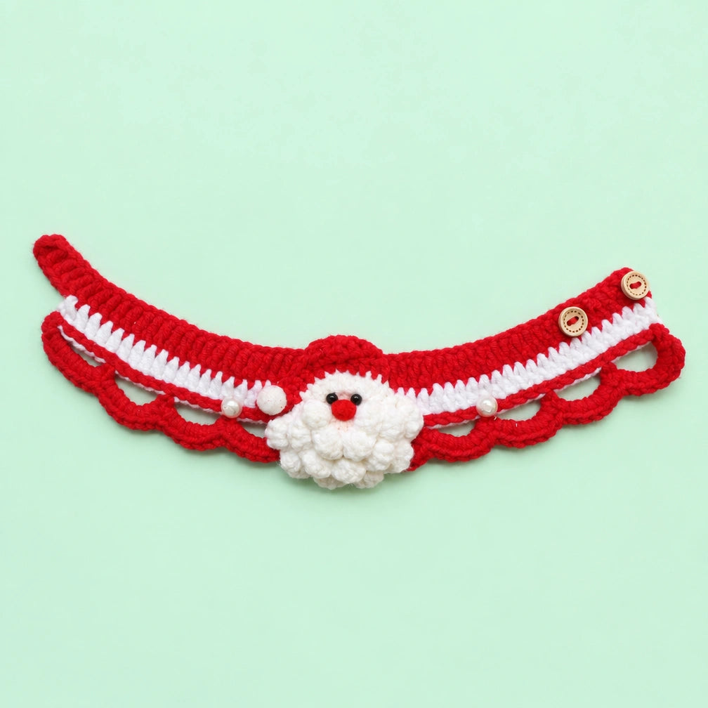 Red Ruffle White Flower Crochet Pet Collar