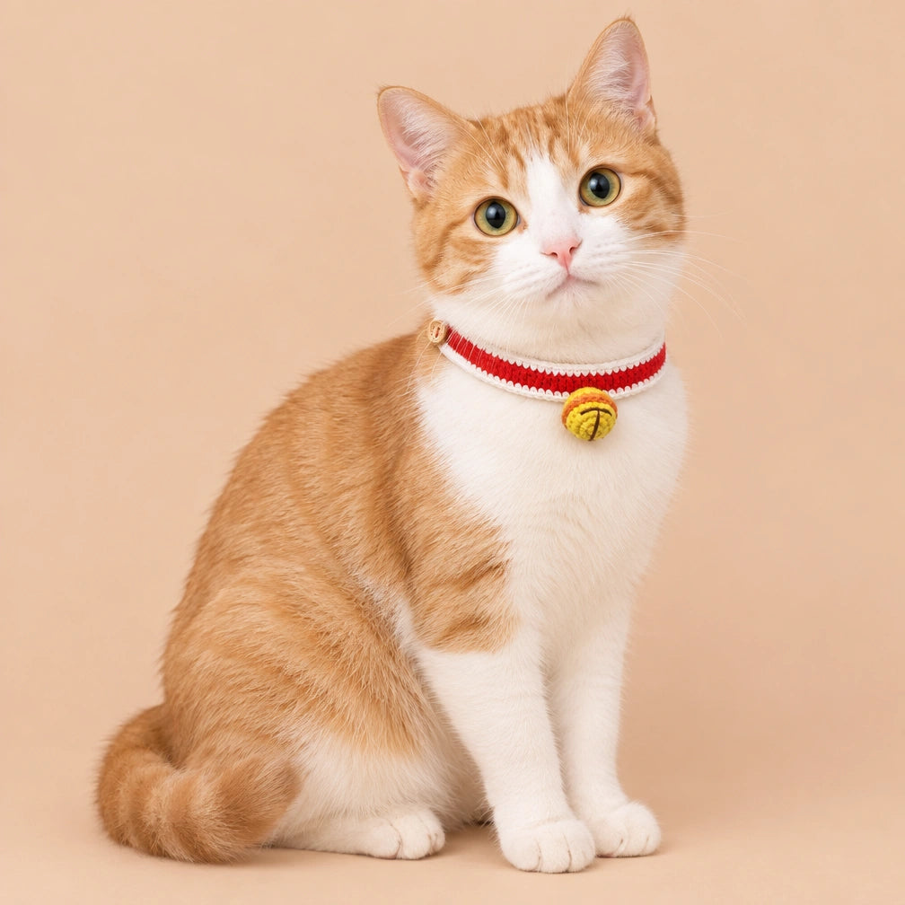 Red-and-White Bell Crochet Pet Collar