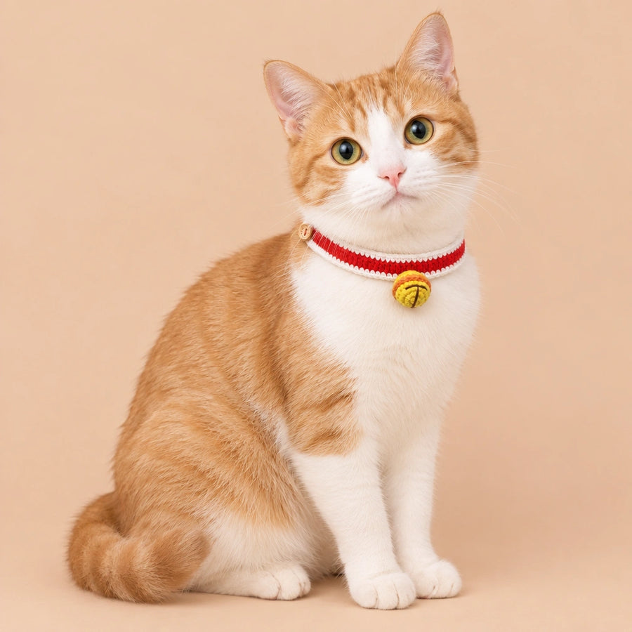 Red-and-White Bell Crochet Pet Collar