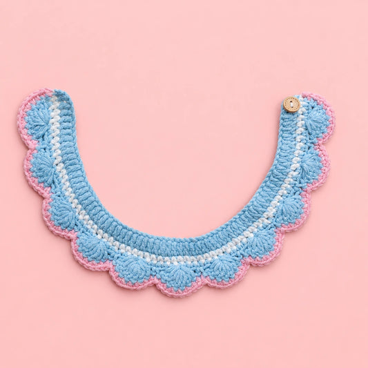Blue-and-Pink Scallop Crochet Pet Collar