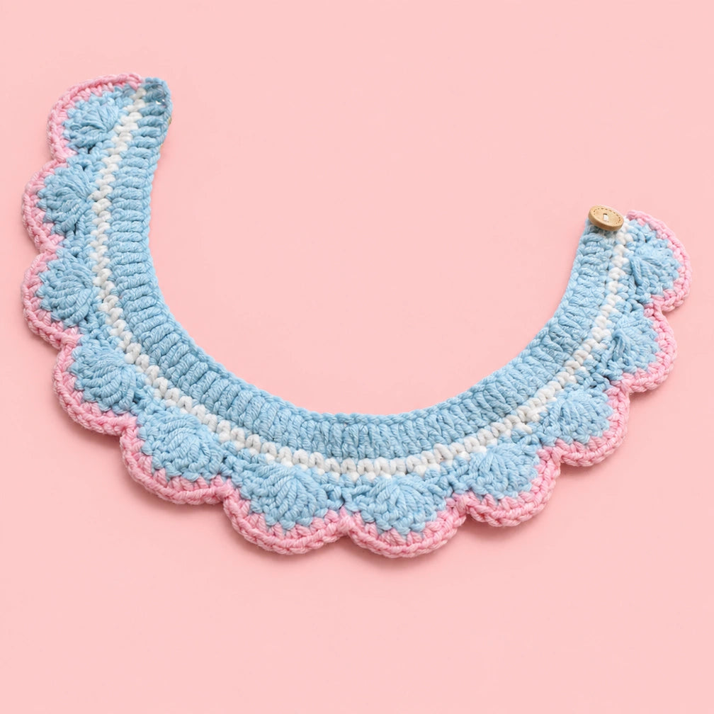 Blue-and-Pink Scallop Crochet Pet Collar
