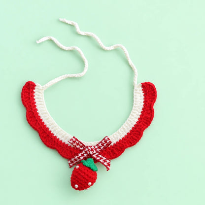 Red-and-White Strawberry Crochet Pet Collar