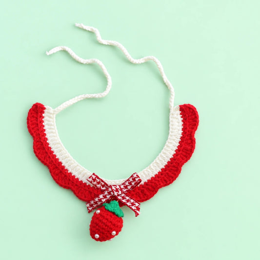 Red-and-White Strawberry Crochet Pet Collar