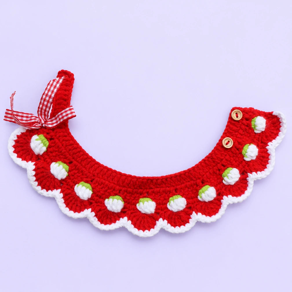 Red Daisy Scallop Crochet Pet Collar