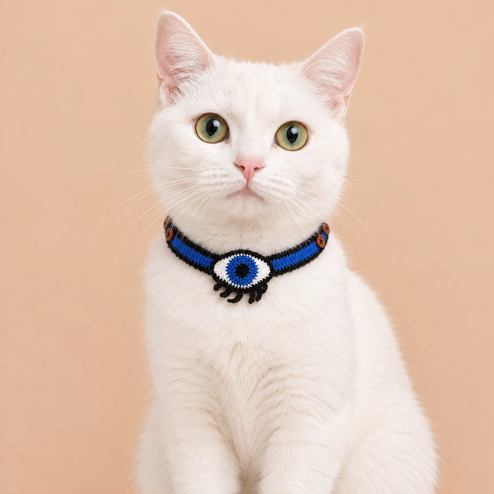 Blue Evil Eye Crochet Pet Collar