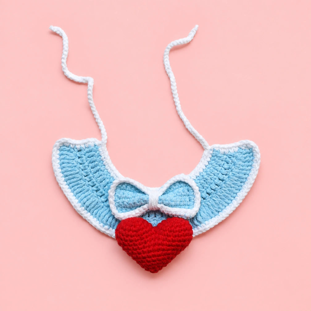 Blue Bow Heart Bib Crochet Pet Collar