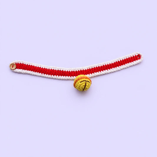 Red-and-White Bell Crochet Pet Collar