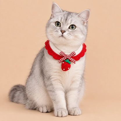 Red-and-White Strawberry Crochet Pet Collar