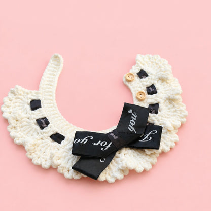 Ivory Black-Ribbon Tuxedo Crochet Pet Collar