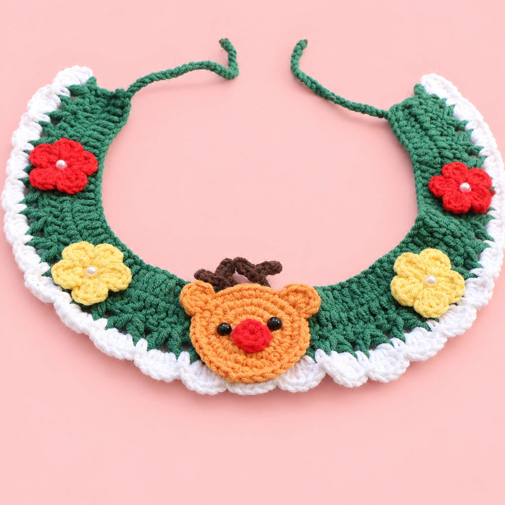 Christmas Reindeer Flower Crochet Pet Collar