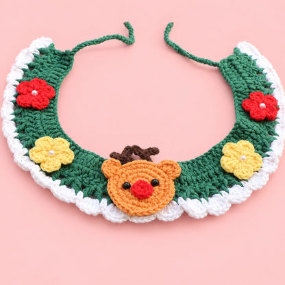 Christmas Reindeer Flower Crochet Pet Collar