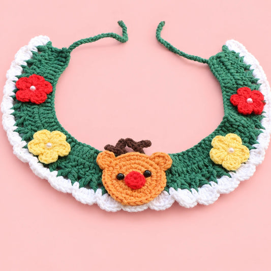 Christmas Reindeer Flower Crochet Pet Collar