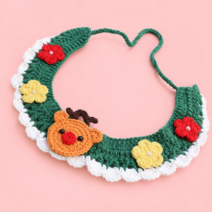 Christmas Reindeer Flower Crochet Pet Collar