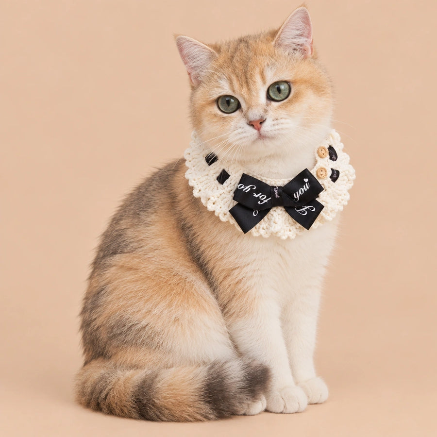 Ivory Black-Ribbon Tuxedo Crochet Pet Collar
